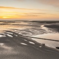 Cap hornu, Lever de soleil sur la baie à marée basse (vue aérienne)