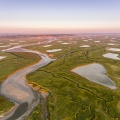 Les mollières de la Baie de Somme au petit matin (vue aérienne)
